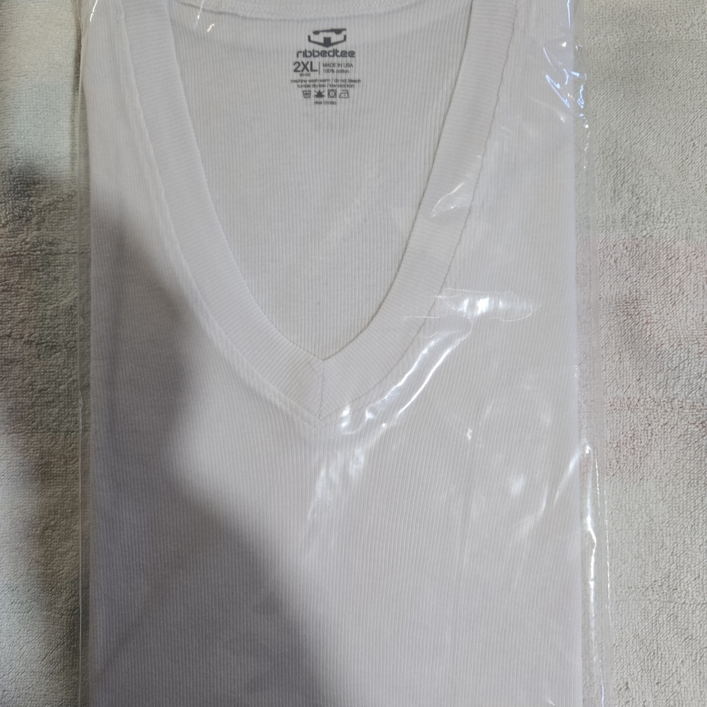 White ribbedtee brand V-Neck Shirt-2-Pack